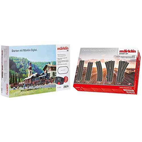 Märklin 29074 BR 74 Digital-Startpackung Güterzug Epoche 3, Spur H0 Modelleisenbahn, viele Soundfunktionen, mit Mobile Station und C-Gleis Schienen & Start up - C-Gleis-Ergänzungspackung C2, Spur H0 von Märklin