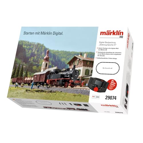 Märklin 29074 BR 74 Digital-Startpackung Güterzug Epoche 3, Spur H0 Modelleisenbahn, viele Soundfunktionen, mit Mobile Station und C-Gleis Schienen von Märklin