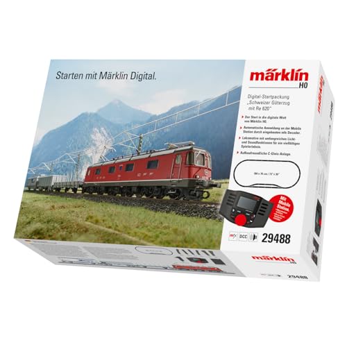 Märklin 29488 Digital-Startpackung „Schweizer Güterzug mit Elektrolokomotive Re 620“, Spur H0 Modelleisenbahn, viele Soundfunktionen, mit Mobile Station C-Gleis Schienen, 1:87 von Märklin