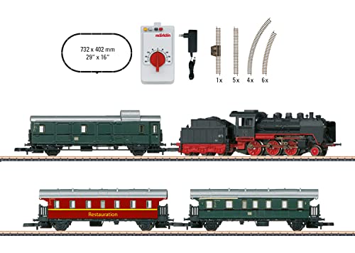 Märklin Modelleisenbahn Startpackung 81874 "Museums-Personenzug mit Dampflok BR 24 – Lokomotive Spur Z, 24 cm aus Metall mit Kunststoff Tender, ab 15 Jahre von Märklin