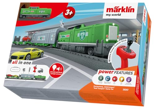 Märklin My World - 29347 Startpackung Autotransport – Lokomotive mit Waggons & Autos – Licht, Sound, Funkfernsteuerung – Modellbahn Starterset – ab 3 Jahre – Spur H0 1:87 Märklin My World - 29347 Startpackung Autotransport – Lokomotive mit Waggons & Autos – Licht, Sound, Funkfernsteuerung – Modellbahn Starterset – ab 3 Jahre – Spur H0 1:87 von Märklin