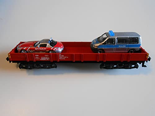 Märklin aus 78752 Vierachsiger Niederbordwagen mit 2 Einsatzfahrzeugen Märklin aus 78752 Vierachsiger Niederbordwagen mit 2 Einsatzfahrzeugen von Märklin