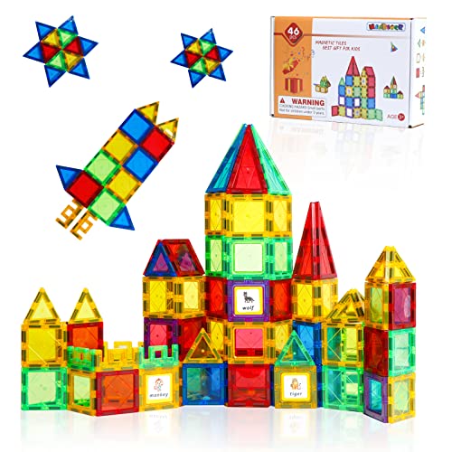 Magblock 46 Teile Magnetische Bausteine für Kinder,Magnetbausteine Lernspielzeug,Magnet Spielzeug für 3 4 5 6 7 8 Jahre Jungen und Mädchen auf Weihnachten Geburtstag Geschenke von Magblock
