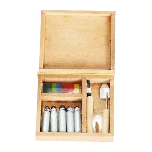 MagiDeal 1/12 Puppenhaus-Mini-Farbkasten, Malwerkzeug-Set, Ölfarbenpinsel, Künstler-Farbkasten, Malstaffelei-Palette für Wohnmöbel von MagiDeal