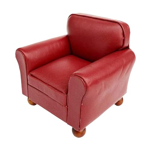 MagiDeal 1/12 Puppenhaus Sofa Möbel Lebensszene Simulation Zubehör Spielzeug Puppe Zubehör Dekoration für Wohnzimmer Ornamente, Rotes Einzelsofa von MagiDeal