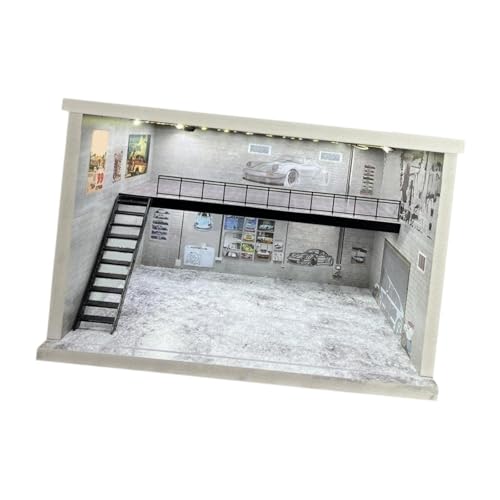 MagiDeal 1/64 1/36 1/32 Maßstab Fahrzeugmodell Vitrine Schutz Led Parkplatz mit Licht, für Sammlung Druckgussauto, Graue Linke Treppe von MagiDeal