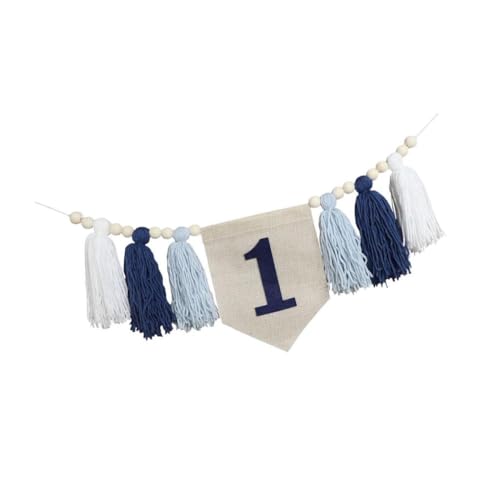 MagiDeal 1. Geburtstag Hochstuhl Banner Geburtstag Baby Quasten Garland Foto Prop Boho Holzperle Quaste Tassel 1. Geburtstag Banner für Party, Blau von MagiDeal