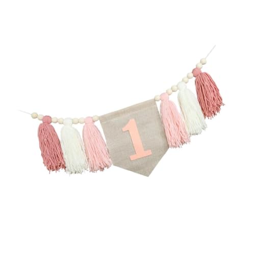 MagiDeal 1. Geburtstag Hochstuhl Banner Geburtstag Baby Quasten Garland Foto Prop Boho Holzperle Quaste Tassel 1. Geburtstag Banner für Party, Rosa von MagiDeal