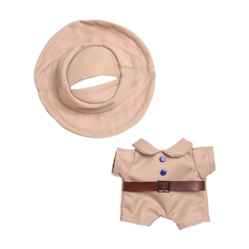 MagiDeal 17 cm Puppenkleidung mit Hut, weiches Anzieh-Cartoon-Puppenzubehör, handgefertigte Foto-Requisiten, Spielzeugkleidung für Puppen, Khaki-Overall von MagiDeal