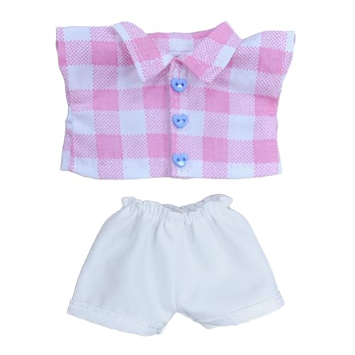 MagiDeal 2-teiliges Hemd und Hose für Modepuppen, Kostüm-Accessoires, handgefertigte Kleidung für 6,7-Zoll-Puppen, Kindergeschenke, Neujahrsgeschenke, Rosa Gitter von MagiDeal