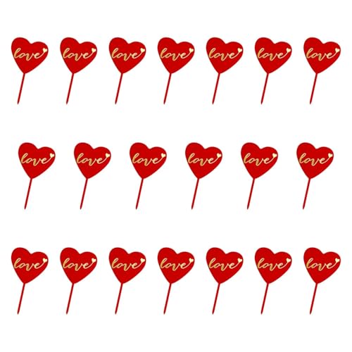 MagiDeal 20x Cake Topper Cupcake Pick Tortenaufsatz DIY Herzform Torteneinsätze Tortendeko für Geburtstag Babyparty Weihnachtsfeier, Rotes Gold von MagiDeal