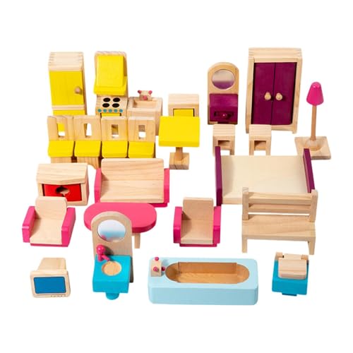 MagiDeal 26-teiliges Puppenhaus-Möbel aus Holz, Spielzeug, Spielmöbel, Spielhaus-Möbel für Kinder ab 3 Jahren, Kinder, Kleinkinder, Jungen und Mädchen von MagiDeal