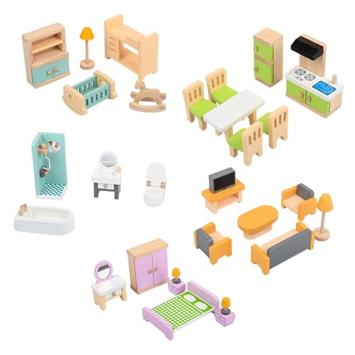 MagiDeal 27x Möbel Spielzeug Set, Puppenhaus Möbel Set für Küche, Wohnzimmer, Dekoration von MagiDeal