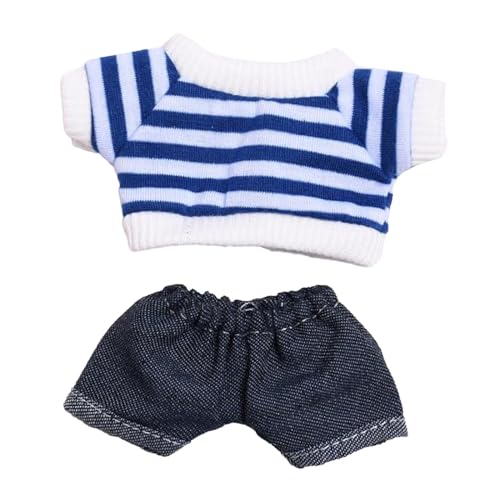 MagiDeal 2X Mini-Puppenkleidung, Mädchen-Puppenkleidung, gestreiftes Kleidungsset, Geschenk-Puppen-Shorts-Outfits, süßer Puppenkleidungsanzug für Plüschpuppen, Blau von MagiDeal