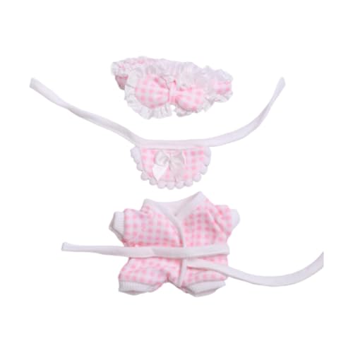 MagiDeal 3-teiliges Pyjama- und Lätzchen-Stirnband-Outfit für Modepuppen, Miniaturkleidung für 17-cm-Puppen als Geburtstagsgeschenke, Rosa von MagiDeal