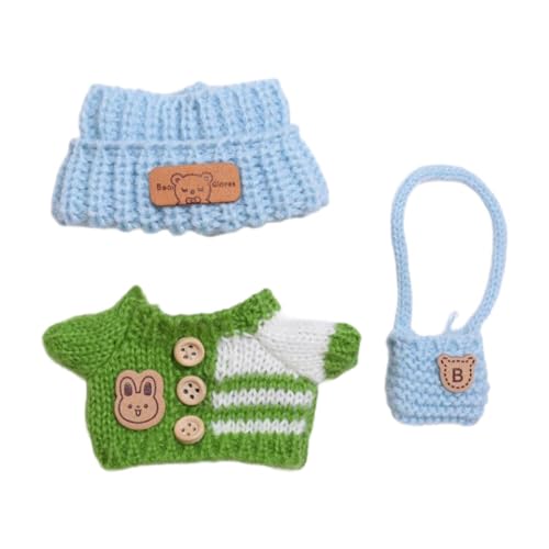 MagiDeal 3X Puppenkleidung Pullover, Hut und Tasche abnehmbar Bequeme handgefertigte Outifits Girl Puppenkleidung für 17 cm 15 cm Puppe, GrÜn von MagiDeal