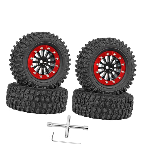 MagiDeal 4X RC-Räder und -Reifen RC-Crawler-Autoreifen RC-Teil Einfach zu installierende Ersatz-RC-Reifen und -Felgen für 1:18 RC-Crawler-Auto DIY, Schwarz Rot von MagiDeal