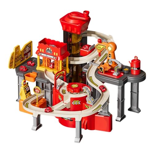 MagiDeal Auto-Parkspielzeug-Set, Spielset, Fahrzeuge, Indoor-Spiele, Rennauto-Spielzeug, Rennstrecke zusammenbauen, Rennauto-Spielzeug für Kinder, Thema Feuerwehr von MagiDeal