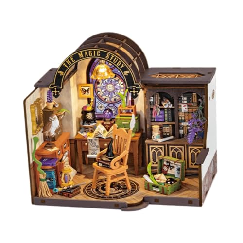 MagiDeal DIY-Miniatur-Puppenhaus-Bausatz aus Holz, Puppenhaus-Bausatz, Dekorationen mit LED, 3D-Puzzle, Mini-Hausmodell für Kinder, Freunde, Erwachsene, Buchhaus von MagiDeal