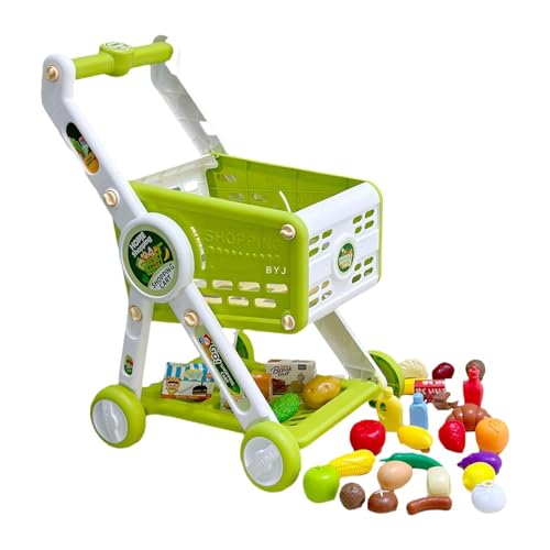 MagiDeal Einkaufswagen-Trolley-Set für Kinder, Handkarren-Spielzeug, mit 30 Obst-Zubehörteilen, Rollenspiele, Rollenspiel als Geschenk für Vorschulkinder von MagiDeal