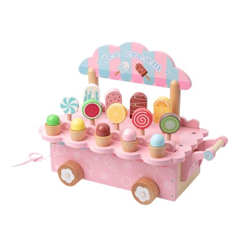 MagiDeal Eiscreme-Spielset aus Holz, Eistheken-Set, Eisdielen-Spielzeug, Vorschul-Lernset aus Holz, EIS am Stiel-Set für Kinder, Rosa von MagiDeal