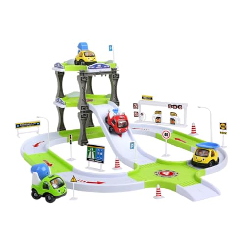 MagiDeal Engineering Fahrzeug Spielzeug Set Track Parkplatz Baby Spielzeug Autos Rennstrecke Auto Trägheit Spielzeug Autos für Jungen Mädchen Kinder, GrÜn, 72x53x33cm von MagiDeal