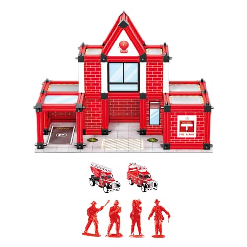 MagiDeal Feuerwehr-Bausatz, 3D-Puzzle, Feuerwehr-Center-Spielset, DIY-Zusammenbau für Modelleisenbahn, Mikrolandschaft, 158 Stück von MagiDeal