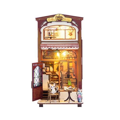 MagiDeal Hölzerne Miniatur-Puppenhaus-Bausätze Zusammengebautes Puppenhaus Sammlerstücke Lernspielzeug Desktop-Dekor 3D-Puzzles Coffee Store-Modell von MagiDeal