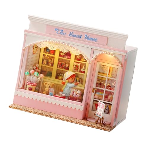 MagiDeal Hölzerne Miniatur-Puppenhaus-DIY-Kits -Kits Puppenhaus-DIY-Kits Wohnkultur Gebäude Modellhaus-Kits für Kinder Erwachsene, Süßigkeitenhaus von MagiDeal