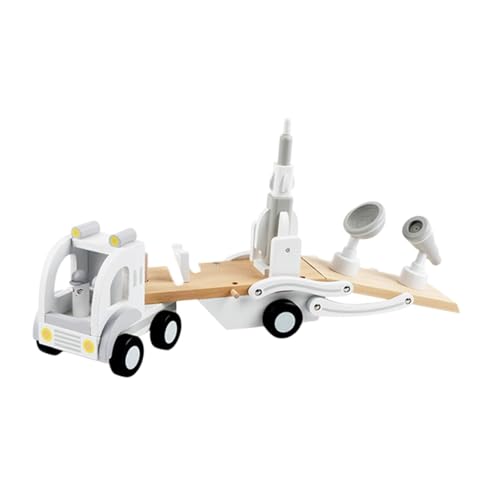 MagiDeal Hölzernes Transport-LKW-Set für Kinder, kosmisches Entdeckungsspielzeug für Jungen und Mädchen, pädagogisches Holzraketenspielzeug für Kinder, von MagiDeal