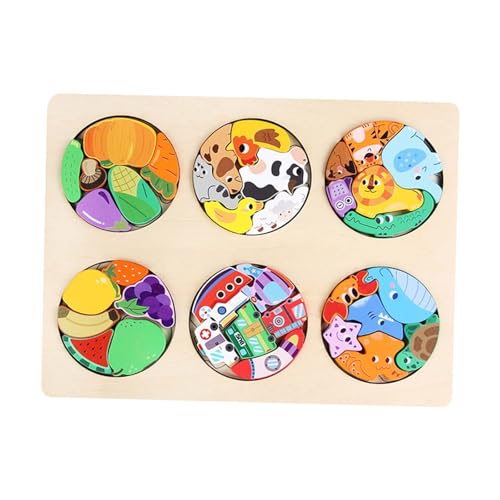 MagiDeal Holzpuzzle für Kinder, Vorschullern Fine Motor Skill Multifunktionale Ausbildung Erleuchtung für Jungen Mädchen im Alter von 1-3, 6 in 1 von MagiDeal