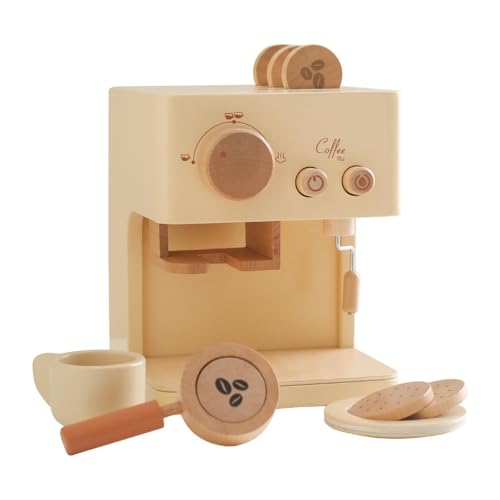 MagiDeal Kaffeemaschine aus Holz, Zubehör für die Spielküche, Spiel-Lern-Espressomaschine, Spielset, verbessertes Spielzeug-Kaffeeset für die Küche, Geschenk von MagiDeal