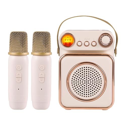 MagiDeal Mini-Karaoke-Lautsprecher, Mikrofon, Outdoor-Singlautsprecher, Retro-Spieluhr, tragbarer Lautsprecher, Karaoke-Maschine für Meetings, Beige von MagiDeal