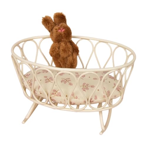 MagiDeal Mini-Metallbett, Puppenhaus, Babypuppenbett, 1/12, DIY-Szene, Basteln, Möbel, Spielzeug, Miniatur-Babypuppen-Wiegenbett für Puppenhaus-Dekoration, Brauner Hase von MagiDeal