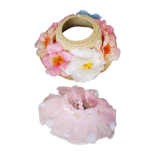 MagiDeal Mini-Puppenkleidung, Puppenoutfit mit Hut, Bezauberndes Party-Kleiderset als Geschenk, Overall-Puppenkostüm für 15–17 cm, Rosa Blauer Hut von MagiDeal