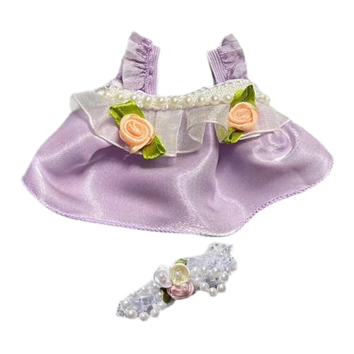 MagiDeal Mini Puppenkleidung,Puppenkleid Set,Stylisches Hosenshirt,Süße Kostüme,Mädchen Puppenkleidung,Süße Puppenkleidung Anzug für Anhängerpuppe, violetter Blumenrock von MagiDeal