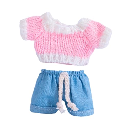 MagiDeal Mini-Puppenkleidungsset für 15 cm, Oberteil und Hose für Mädchen, Bequeme gestrickte Kleidung, Accessoire, Geschenk für kleine Mädchen, Rosa von MagiDeal