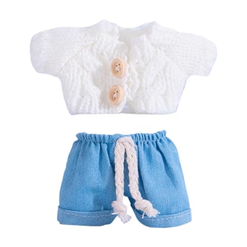 MagiDeal Mini-Puppenkleidungsset für 15 cm, Oberteil und Hose für Mädchen, Bequeme gestrickte Kleidung, Accessoire, Geschenk für kleine Mädchen, Weiß von MagiDeal