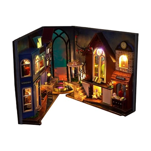 MagiDeal Miniatur-Puppenhaus-Bausätze aus Holz, Vintage-Straßen, Modell-Sammlerstücke für Mädchen ab 14 Jahren, handgefertigte 3D-Puzzles, Buchstützen, von MagiDeal