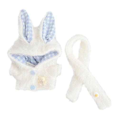 MagiDeal Plüsch-Puppenkleidung für 15–17 cm große Puppen, Puppen-Outfit, Kapuzenpullover mit Schal, Kuscheltier-Kleidung, Anzieh-Puppenkleidung, Cartoon , Weiß von MagiDeal