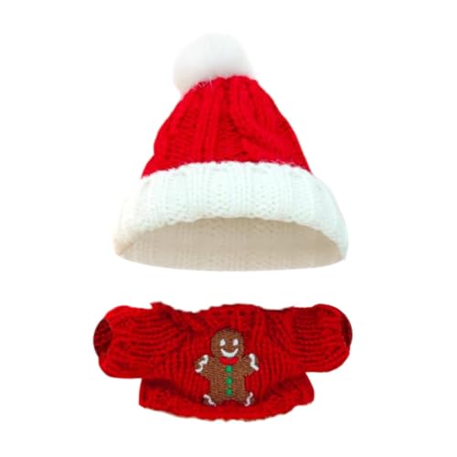 MagiDeal Plüsch-Puppenkleidung für 15–17 cm große Puppen, Weihnachtskostüm, Lebkuchenmann, Pullover mit Weihnachtsmannmütze, weiche Puppenkleidung, süß von MagiDeal