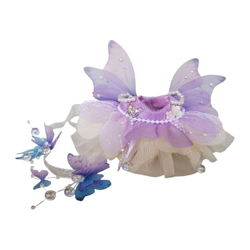 MagiDeal Plüsch-Puppenkleidung für 15–17 cm große Puppen, süßes Feenkleid mit Haar-Accessoire, stilvolles, modisches Plüsch-Puppenzubehör, Foto-Requisiten, Violettweiß von MagiDeal