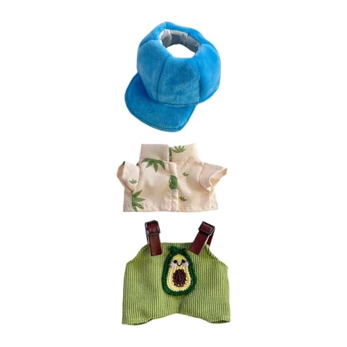 MagiDeal Plüschfigur, Hemd und Overall mit Mütze für kleine Mädchen, DIY-Kleidung, Puppenkleidung zum Selbermachen, Plüschpuppenkleidung für 17 cm, 15 cm, Avocado Und Blauer Hut von MagiDeal