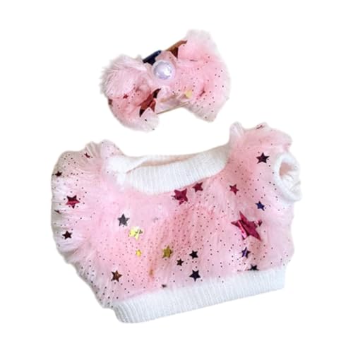 MagiDeal Plüschpuppenkleidung für 17 cm, Puppenkleidung Stern, Sweatshirt mit Kopfschmuck, stilvolles Anzieh-Cartoon für Kuscheltiere, Rosa von MagiDeal