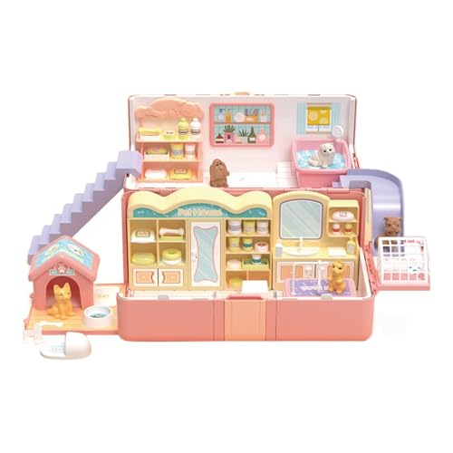 MagiDeal Puppenhaus-Spielzeug-Spielset für Mädchen, Spielhaus-Spielzeug, faltbares Spielhaus, tragbare Möbel mit Haustierhaus für Kleinkinder ab 3, 4, 5, 6, 7 von MagiDeal