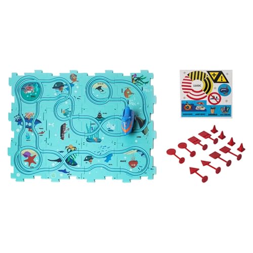 MagiDeal Rätselbahnspielspiel Slot Rail Toys Stiel Gleis Puzzle Bretter Schienenauto Gebäude Spielzeug Strecken Bausteine ​​Kinder Kleinkinder, Ozeanthema von MagiDeal