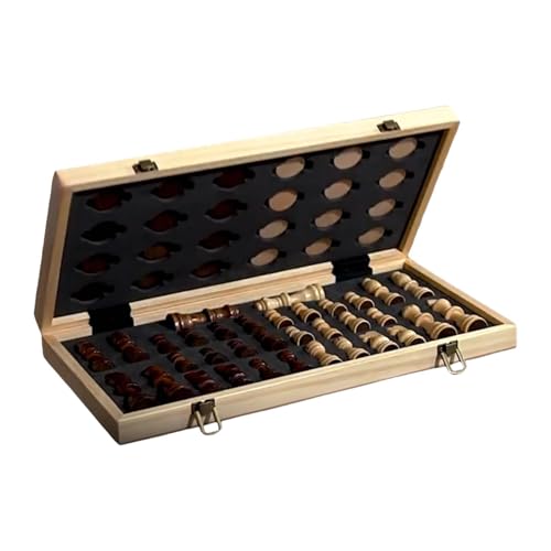 MagiDeal Schach -Set Educational Toy tragbar, faltbares Schachbrett, Checkers Brettspiel, Holzstrecke Schachspiel für Anfänger Erwachsene Teen von MagiDeal