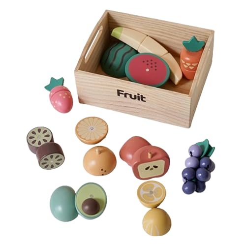 MagiDeal Set zum Schneiden von Obst, Spielzeug zum Kochen in der Küche, frühes Lernen, Rollenspiele, Essensspiel aus Holz für Kinder im Alter von 3 4 5 Jahren, von MagiDeal