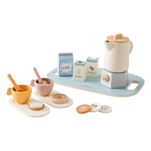 MagiDeal Teeparty-Set aus Holz für kleine Mädchen, Teeservice aus Holz für Kleinkinder, Milch, multifunktional, Zucker, Kaffee, Kinderspielzeug für die von MagiDeal