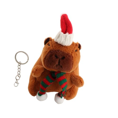 MagiDeal Weihnachts-Capybara-Plüsch-Schlüsselanhänger, Spielzeug, Capybara-Kuscheltiere, realistisch, Handtaschen-Anhänger, weicher, Runder Grüner Schal von MagiDeal